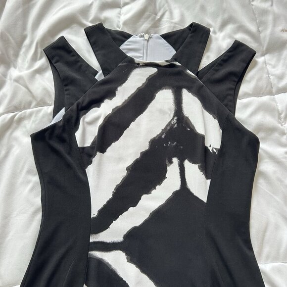 Cache Dress Womens 10 Black White Contrast Midi Sheath Sleeveless Business Y2K - Picture 2 of 9
